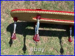 Vtg MID CENTURY Modern mcm Glass Coffee table red gold Hollywood Regency rare