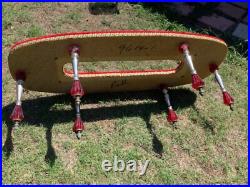 Vtg MID CENTURY Modern mcm Glass Coffee table red gold Hollywood Regency rare