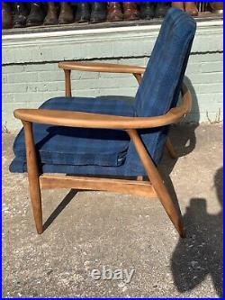 Vtg Mid-Century Danish Modern Lounge Chair with Cushion Sling Wood Back Rare