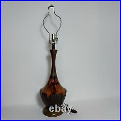 Vtg Mid Century Modern Ceramic Table Lamp Orange Drip Glaze Wood MCM Rare Atomic Vtg Mid Century Modern Ceramic Table Lamp Orange Drip Glaze Wood MCM Rare Atomic