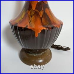 Vtg Mid Century Modern Ceramic Table Lamp Orange Drip Glaze Wood MCM Rare Atomic Vtg Mid Century Modern Ceramic Table Lamp Orange Drip Glaze Wood MCM Rare Atomic