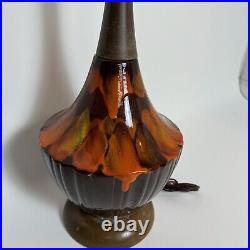 Vtg Mid Century Modern Ceramic Table Lamp Orange Drip Glaze Wood MCM Rare Atomic Vtg Mid Century Modern Ceramic Table Lamp Orange Drip Glaze Wood MCM Rare Atomic