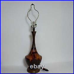 Vtg Mid Century Modern Ceramic Table Lamp Orange Drip Glaze Wood MCM Rare Atomic Vtg Mid Century Modern Ceramic Table Lamp Orange Drip Glaze Wood MCM Rare Atomic