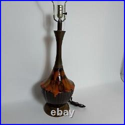 Vtg Mid Century Modern Ceramic Table Lamp Orange Drip Glaze Wood MCM Rare Atomic Vtg Mid Century Modern Ceramic Table Lamp Orange Drip Glaze Wood MCM Rare Atomic