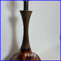 Vtg Mid Century Modern Ceramic Table Lamp Orange Drip Glaze Wood MCM Rare Atomic Vtg Mid Century Modern Ceramic Table Lamp Orange Drip Glaze Wood MCM Rare Atomic