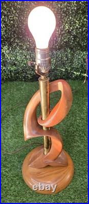 Vtg Mid Century Modern Heifetz Style Sculpted Wood Leaf Lamp RARE