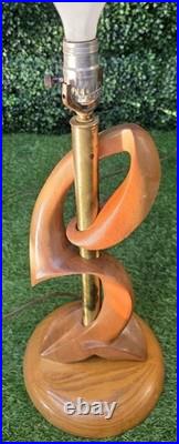 Vtg Mid Century Modern Heifetz Style Sculpted Wood Leaf Lamp RARE