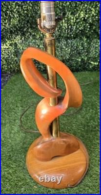 Vtg Mid Century Modern Heifetz Style Sculpted Wood Leaf Lamp RARE