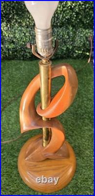 Vtg Mid Century Modern Heifetz Style Sculpted Wood Leaf Lamp RARE