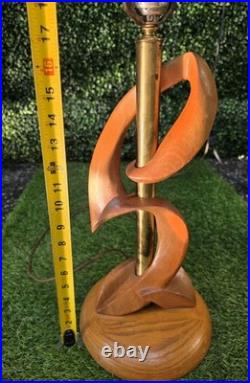 Vtg Mid Century Modern Heifetz Style Sculpted Wood Leaf Lamp RARE