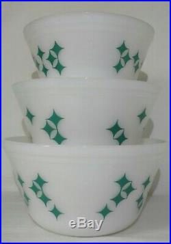 Vtg Milk Glass Mixing Bowls RARE Turquoise Star Diamond Federal Glass Pyrex