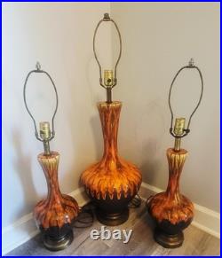 Vtg Orange Drip Glaze Lamps Set Of 3 MCM RARE VHTF Unbranded Ceramic READ Vtg Orange Drip Glaze Lamps Set Of 3 MCM RARE VHTF Unbranded Ceramic READ
