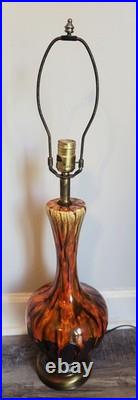 Vtg Orange Drip Glaze Lamps Set Of 3 MCM RARE VHTF Unbranded Ceramic READ