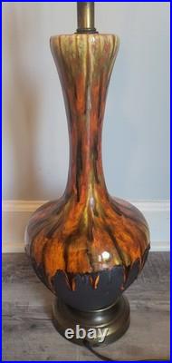 Vtg Orange Drip Glaze Lamps Set Of 3 MCM RARE VHTF Unbranded Ceramic READ