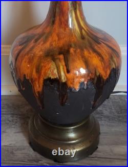 Vtg Orange Drip Glaze Lamps Set Of 3 MCM RARE VHTF Unbranded Ceramic READ
