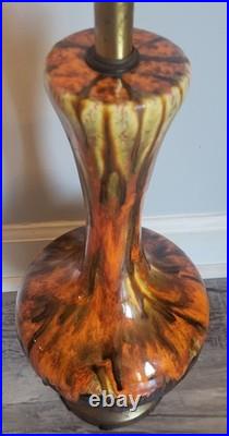 Vtg Orange Drip Glaze Lamps Set Of 3 MCM RARE VHTF Unbranded Ceramic READ