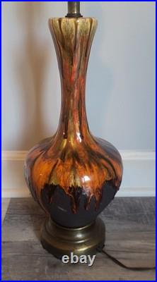 Vtg Orange Drip Glaze Lamps Set Of 3 MCM RARE VHTF Unbranded Ceramic READ