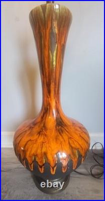 Vtg Orange Drip Glaze Lamps Set Of 3 MCM RARE VHTF Unbranded Ceramic READ