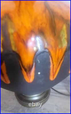 Vtg Orange Drip Glaze Lamps Set Of 3 MCM RARE VHTF Unbranded Ceramic READ
