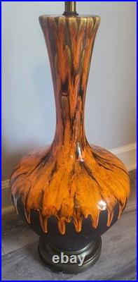 Vtg Orange Drip Glaze Lamps Set Of 3 MCM RARE VHTF Unbranded Ceramic READ
