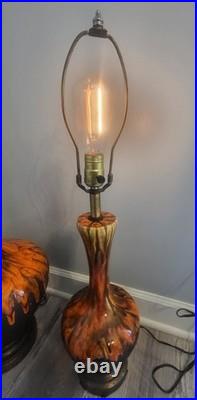 Vtg Orange Drip Glaze Lamps Set Of 3 MCM RARE VHTF Unbranded Ceramic READ