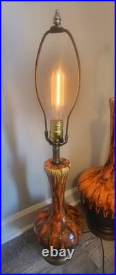 Vtg Orange Drip Glaze Lamps Set Of 3 MCM RARE VHTF Unbranded Ceramic READ