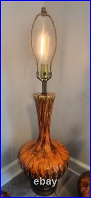 Vtg Orange Drip Glaze Lamps Set Of 3 MCM RARE VHTF Unbranded Ceramic READ