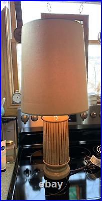 Vtg Pair MCM Ceramic Table Lamps Original Shades! Boho Rare All New Wiring EUC