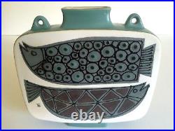 Vtg Rare MID Century Modernist Scandinavian Art Pottery Double Fish Ceramic Vase