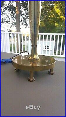 Vtg Rare Mid Century Modern Retro Footed Table Lamps Brass Body Original Shades