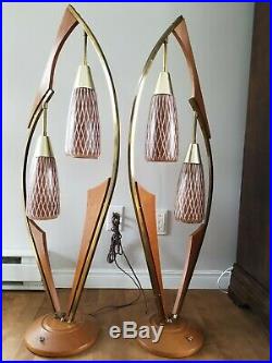 Vtg Rare Pair Modeline Style Bentwood Danish Mid Century Modern MCM Table Lamp