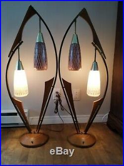 Vtg Rare Pair Modeline Style Bentwood Danish Mid Century Modern MCM Table Lamp