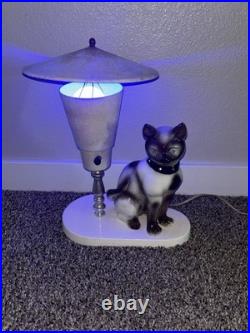 Vtg Siamese Cat Table TV UFO Lamp Rare MCM Mid Century Modern Ceramic