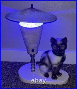 Vtg Siamese Cat Table TV UFO Lamp Rare MCM Mid Century Modern Ceramic