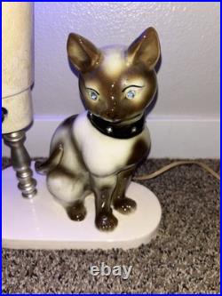 Vtg Siamese Cat Table TV UFO Lamp Rare MCM Mid Century Modern Ceramic