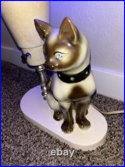 Vtg Siamese Cat Table TV UFO Lamp Rare MCM Mid Century Modern Ceramic