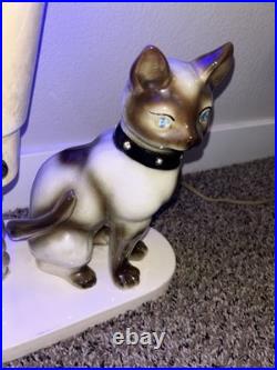 Vtg Siamese Cat Table TV UFO Lamp Rare MCM Mid Century Modern Ceramic