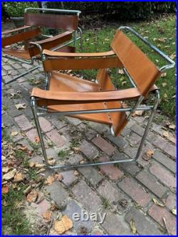 Wassily Chairs by Marcel Breuer Knoll Studio Tan Leather Rare