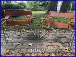 Wassily Chairs by Marcel Breuer Knoll Studio Tan Leather Rare