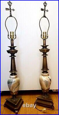 Westwood Industries Mid Century Modern Marble & Brass Table Lamps Tony Paul RARE